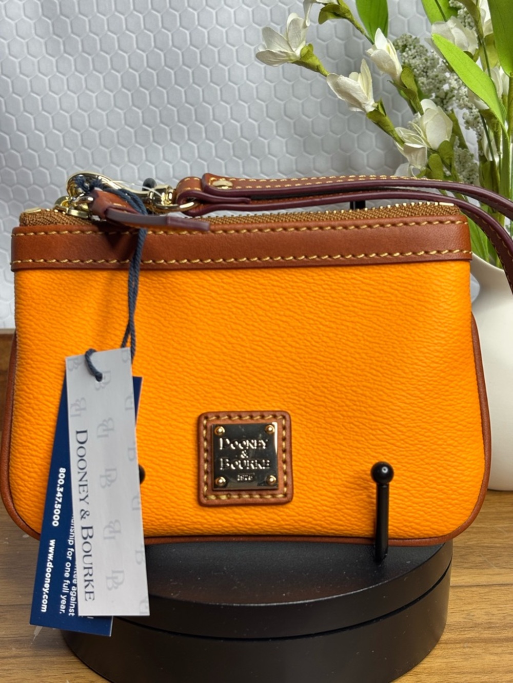 Dooney & Bourke Orange Pebbled Leather Mini Wristlet NWT